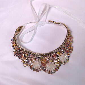 Handmade Bib Necklace Beaded White summer fashion accessories